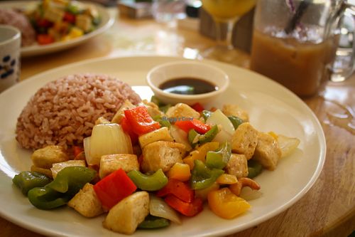 fried tofu with vegetables at CV Cafe in Kampot