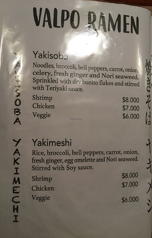Menu at Valpo Ramen in Valparaiso