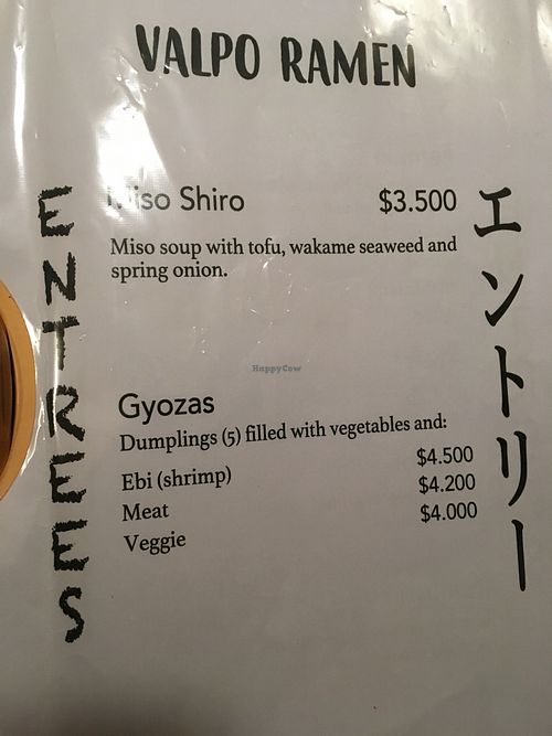 Menu at Valpo Ramen in Valparaiso
