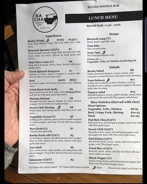 Lunch Menu at Ra Cha Noodle Bar in Damariscotta