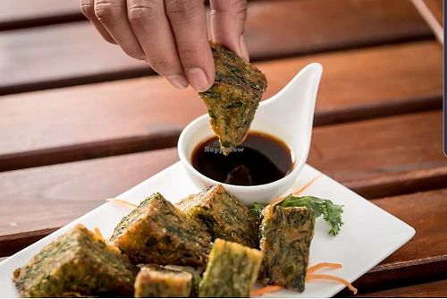 Vegan Chive Cakes at Ra Cha Noodle Bar in Damariscotta
