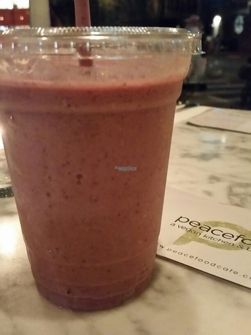 passion berry smoothie at Peacefood Cafe - Uptown in New York City