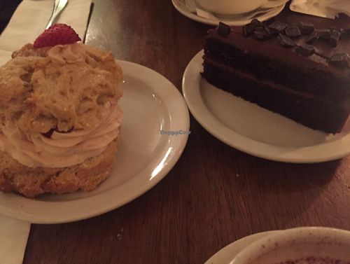 strawberry shortcake and chocolate cake at Peacefood Cafe - Uptown in New York City