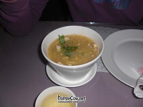 From what I recall this was a corn and tofu soup.  at Vina Vegan in Newtown