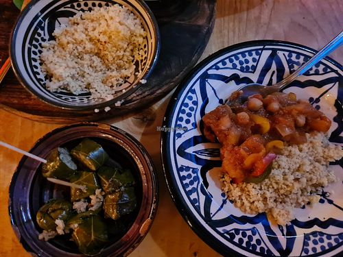 Cous cous, stuffed vine leaves, ibikha at Fez in Swindon