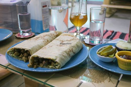 soy shawarma with house-made pickles, garlic mayo & ketchup at Bayt Sara in Amman