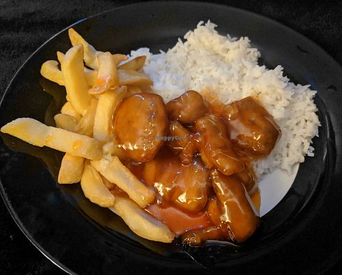 Gluten "chicken" in sweet and sour sauce at Yummy Kitchen in Rhyl