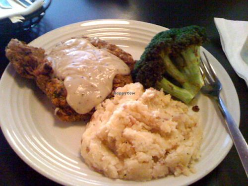 Remedy Diner's Chicken Fried Steak ... vegan. 

Also, get their fried broccoli. it. is. amazing. at The Remedy Diner in Raleigh