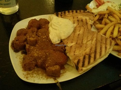the amazing vegan currywurst at Vleischerei in Leipzig