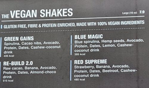 Shake menu at AMS - Joe & The Juice  in Schiphol
