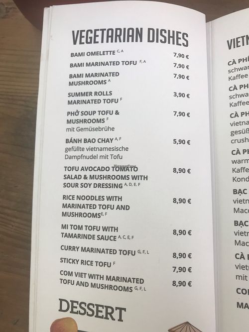 Vegetarian (mostly vegan) menu at Bami House 1976 in Munich