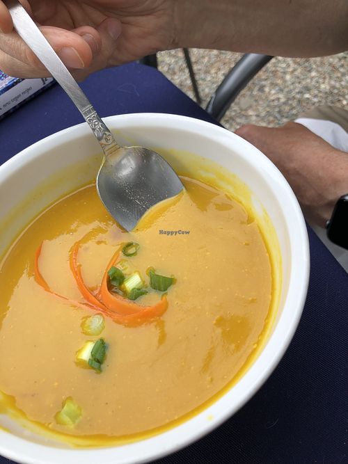 Spicy butternut squash soup  at Bloodroot in Bridgeport