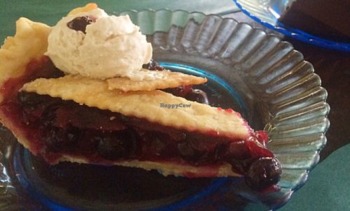 blueberry pie and chocolate cake at Bloodroot in Bridgeport