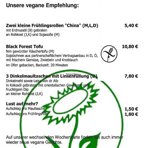 vegan and organic dishes at Kulturgaststätte Kloster in Horb Am Neckar