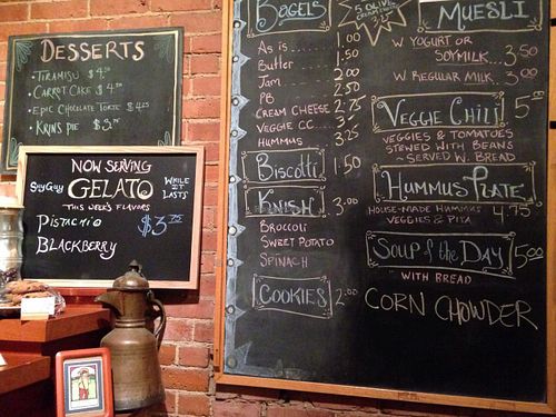 Food menu at Muddy Waters in Burlington