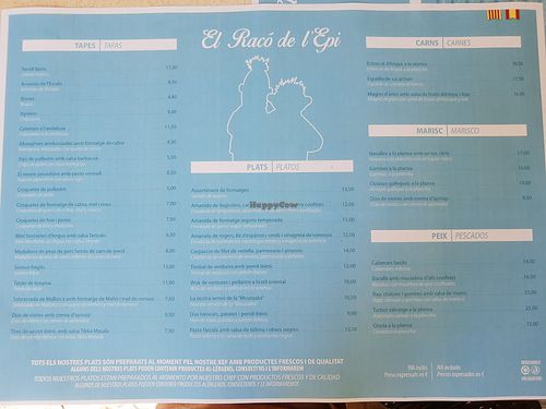 Menu at El Raco de L'Epi in Platja Daro