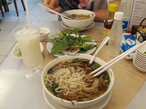 ";beef"; pho & lotus milk, yum! at Thien Duyen Ben Thanh in Ho Chi Minh City