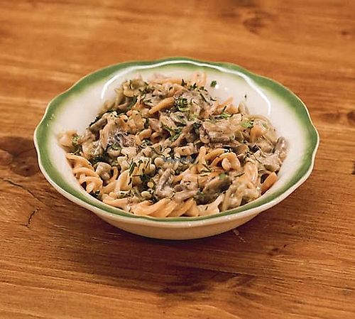 Mushroom strogonoff with fusilli at We Create Food in Lisbon