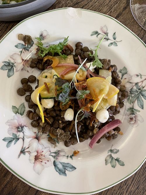 Green lentil onion salad with soy sauce, zucchini slaw and calamansi yoghurt  at Paisano in Helsinki