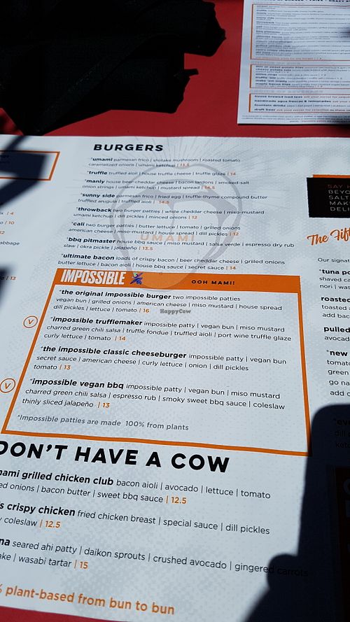 Vegan menu at Umami Burger in Hollywood