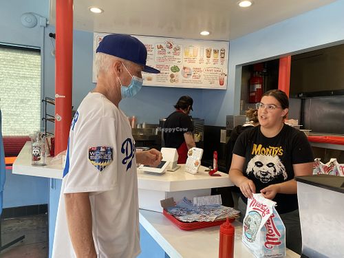 Serving up tasty food to Dodger fans  at Monty's Good Burger - Echo Park in Los Angeles