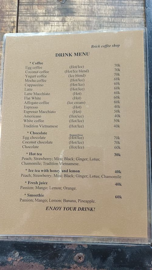 Menu in September 2023 at Brick Coffee in Ninh Binh