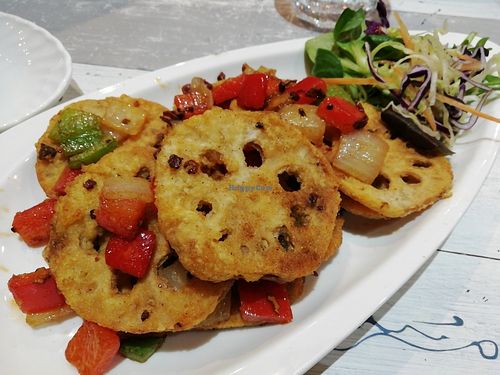 Deep fried lotus root at Puti Vegan Cafe in Glasgow