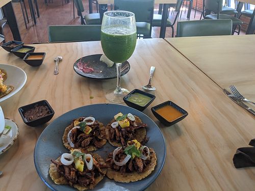 Tacos and smoothie at Vegan Inc in Guadalajara