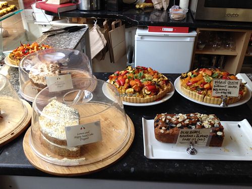 selection of vegan quiches  at Goji Vegetarian Cafe and Deli in York