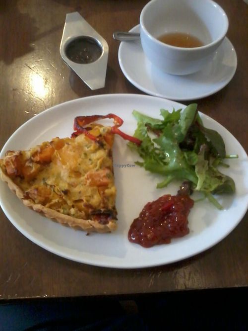 Vegan Butternut Squash, Courgette and Pepper Quiche at Goji Vegetarian Cafe and Deli in York