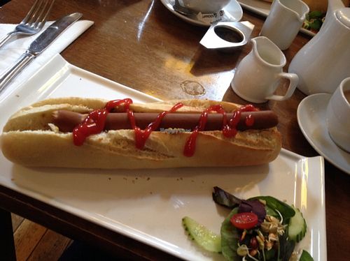 hearty hotdog at Goji Vegetarian Cafe and Deli in York