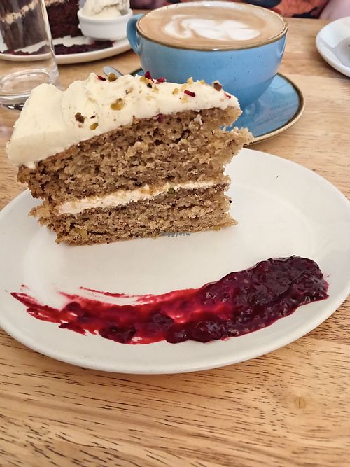 Pistachio and cardoman cake at Goji Vegetarian Cafe and Deli in York