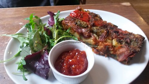 Vegan fritatta with tomato chutney and salad at Goji Vegetarian Cafe and Deli in York