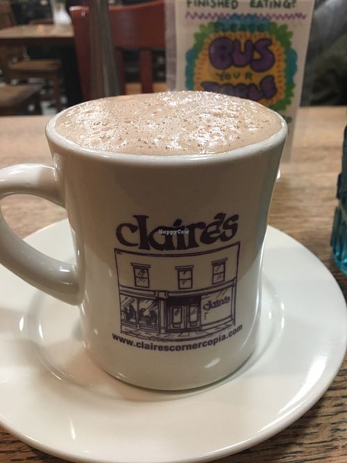 Raspberry hot cocoa with Soy milk and vegan marshmallows! at Claire's Corner Copia in New Haven