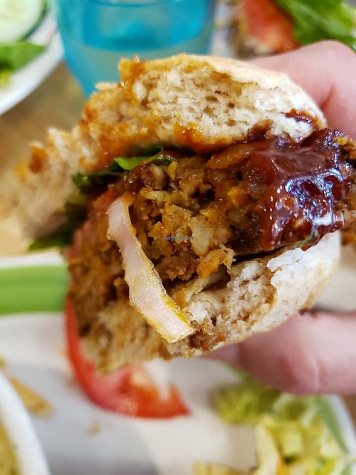 BBQ veggie burger homemade at Claire's Corner Copia in New Haven