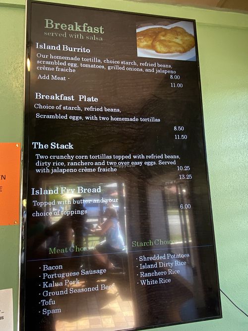 Breakfast menu  at Island Taco in Waimea