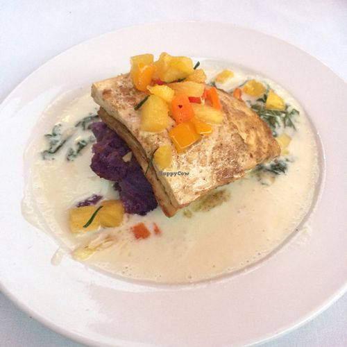 Jerk Tofu with coconut cream sauce  at Russell's by Eat Healthy Kauai in Wailua