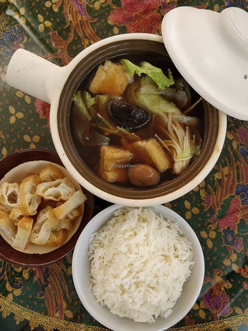 Bak kut teh with fried dough and rice at Coco Veggie Nonya Cuisine 椰素林 in Central Singapore