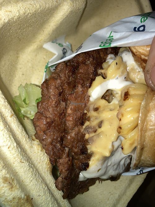 Double mac burger w/ranch and BBQ at Veggie Grill by Next Level in Burbank