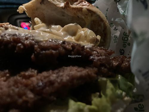 The double Patty, mac&chz and sauce drenched buger at Veggie Grill by Next Level in Burbank