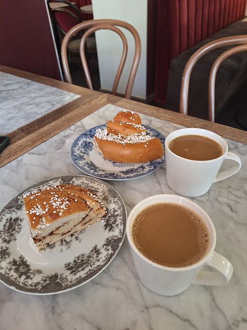 Cinnamon buns and oat milk coffee at Cafe Husaren in Gothenburg