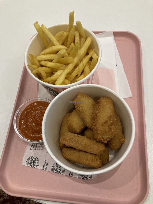 GF nuggets, fries and buffalo sauce   at Neat Burger - Oxford Circus in London