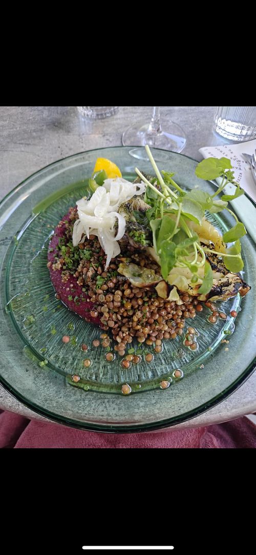 Vegan lentil and quinoa salad with hummus  at Volare in Visby