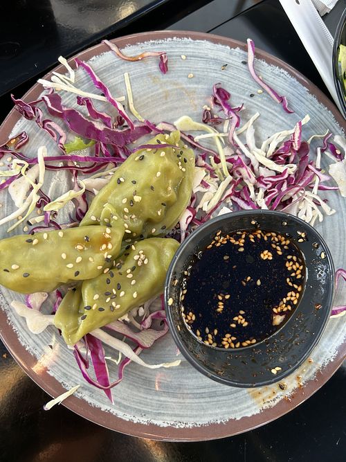 Veggie potstickers (steamed)   at Akira Sushi in Aptos