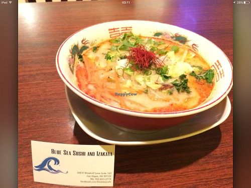 Spicy Creamy vegetarian ramen (kale noodle option available for vegan) at Blue Sea Sushi and Izakaya in Las Vegas