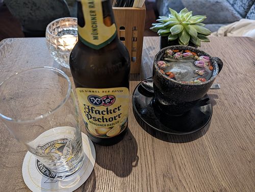 Bier und Jasmin Tee at Soy in Munich