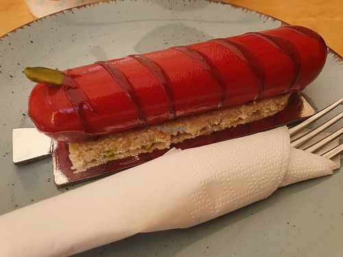 It looks like a grilled sausage 🤣 but don't worry, it's a vegan raw DELICIOUS cake! ❤️ at Gianni in Dubrovnik