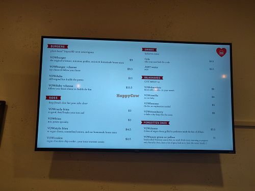 Menu at VOWburger in Los Angeles