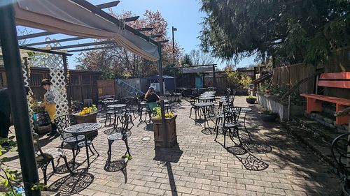 Rear patio at Messob Ethiopian Cuisine in Victoria