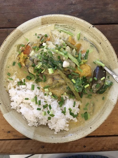 Vegan Khmer green curry  at Sacred Lotus Cafe in Phnom Penh
